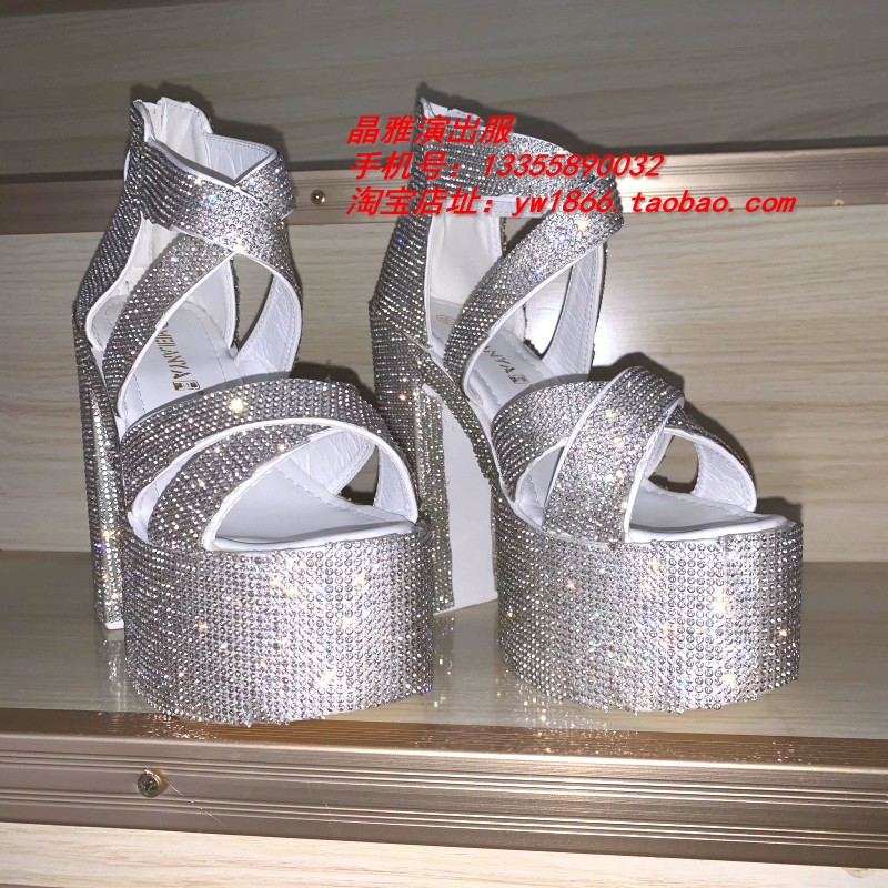 gogo水钻超稳14cm高跟鞋凉鞋钻鞋