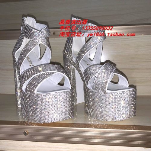 gogo水钻超稳14cm高跟鞋凉鞋钻鞋