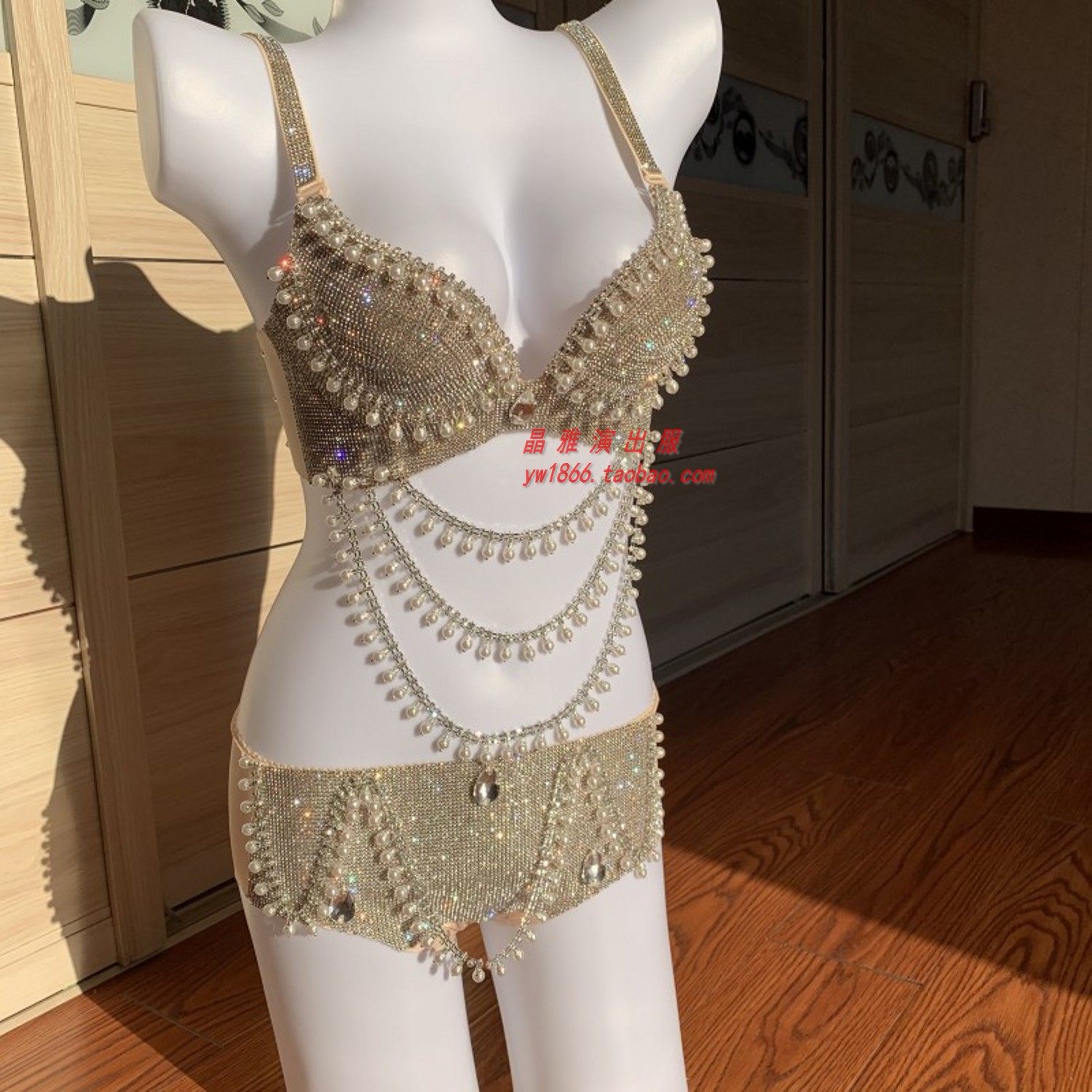 现代比基尼性感水钻闪钻亮钻舞台文胸套装 胸罩内衣钢管舞演出服