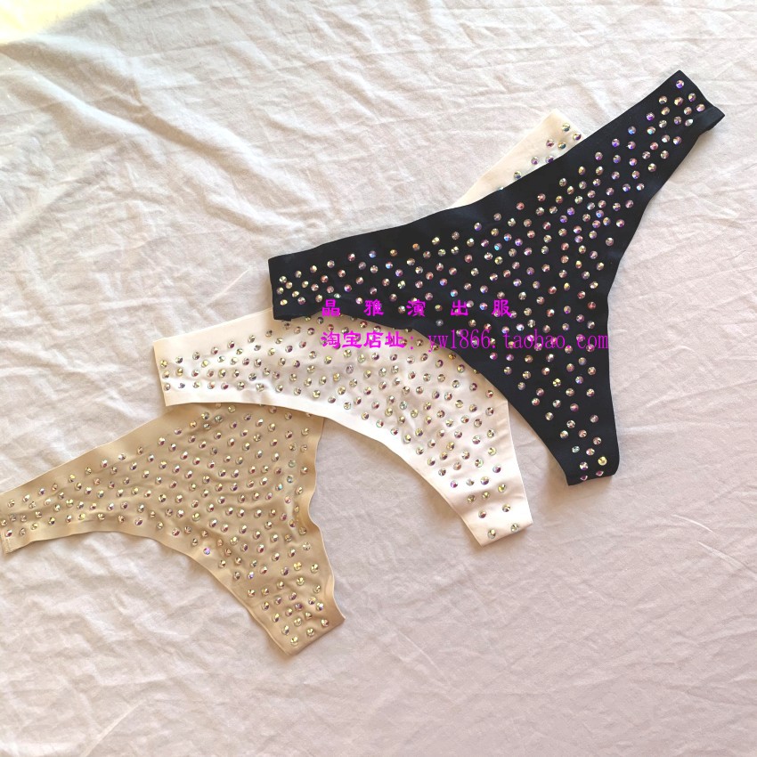 定制夜店酒吧女歌手DJ演出服现代领舞修身满钻丁字裤红色黑色亮钻