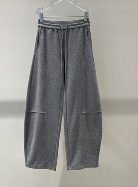 店艾诺丝2025冬季新款百搭宽松显瘦高腰抽绳弯刀休闲裤女AR314003