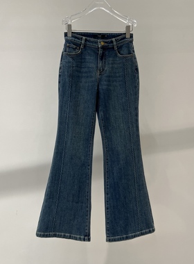 店艾诺丝2025秋季新款时尚高腰复古显瘦微喇牛仔裤女长裤AR324016