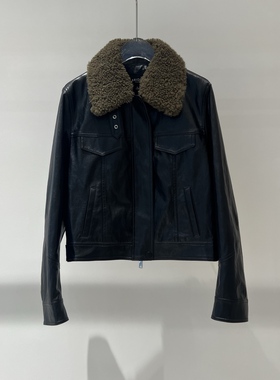 店艾诺丝2025秋冬新款时尚加棉拼接撞色港风翻领皮衣外套AR104112