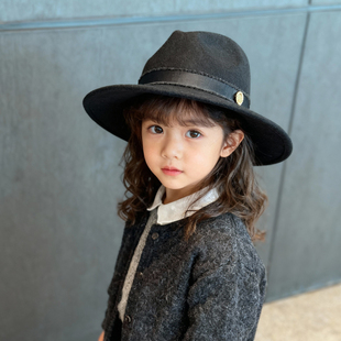 2025新款儿童帽子亲子高档法式礼帽小香风女童爵士帽羊毛呢洋气潮