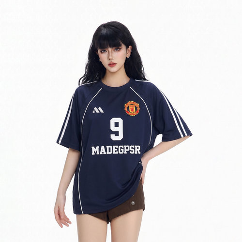 美式校园风三条杠球衣T恤女