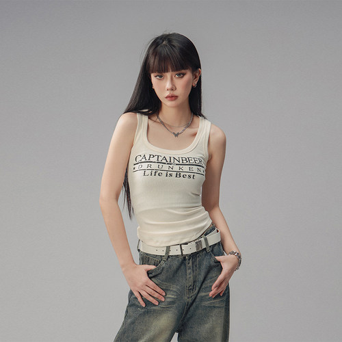 U领修身辣妹背心美式休闲