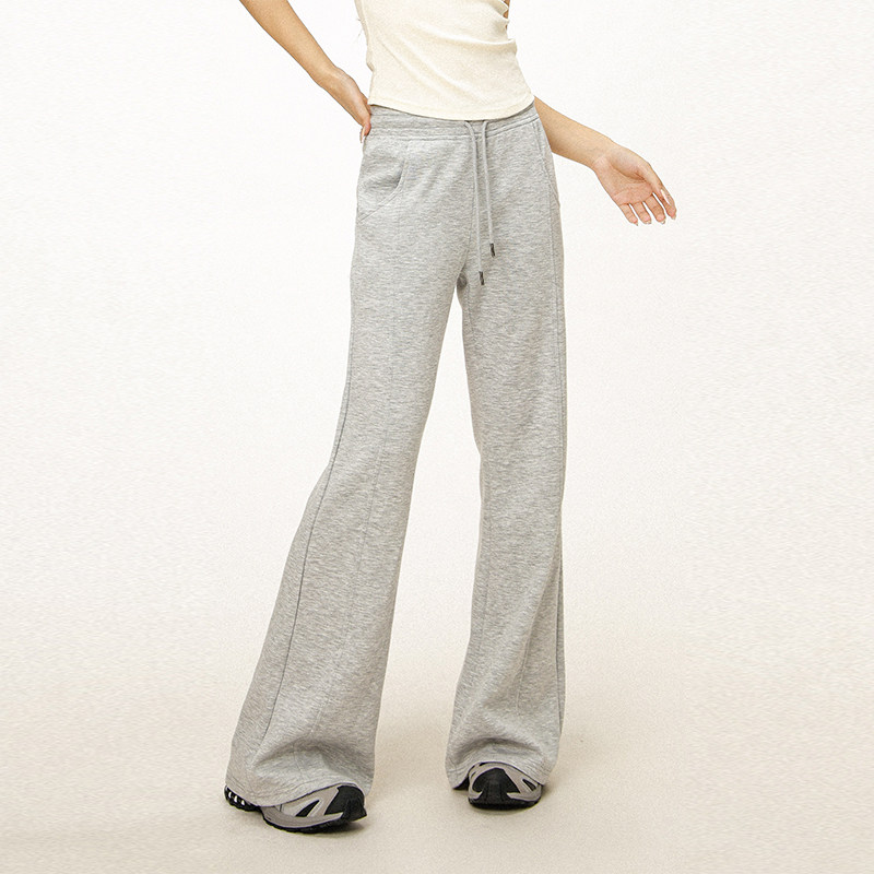 CTB啤酒队长 美式灰色微喇卫裤女阔腿休闲运动裤直筒加绒喇叭裤子
