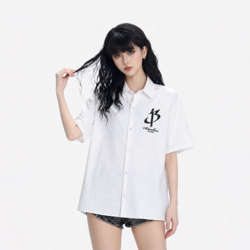 美式街头字母刺绣白衬衫女