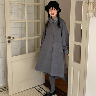 peri 原创70%羊毛波点面料拼接复古领优雅70s大衣 sea