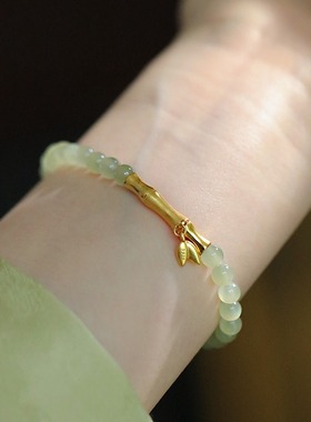 青玉枝天然和田玉925银竹节手链新中式轻奢复古手串2024新款手饰