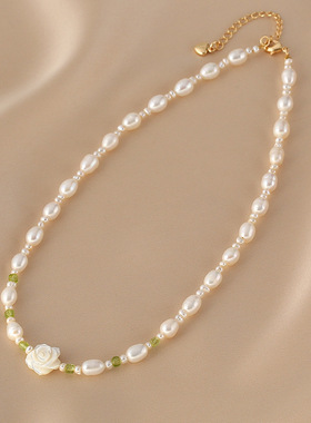 天然珍珠山茶花锁骨链妈妈礼物