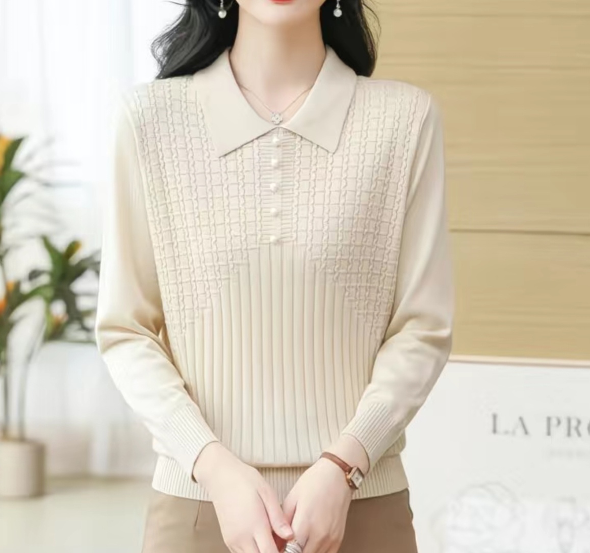 钉珠翻领减龄针织衫毛衣女