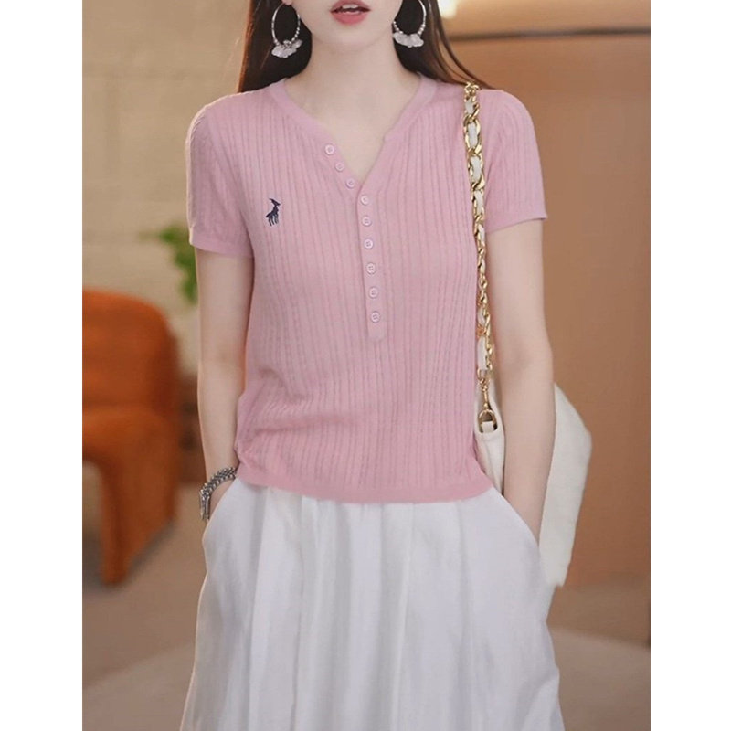 POLO领凉感显瘦针织短袖T恤女