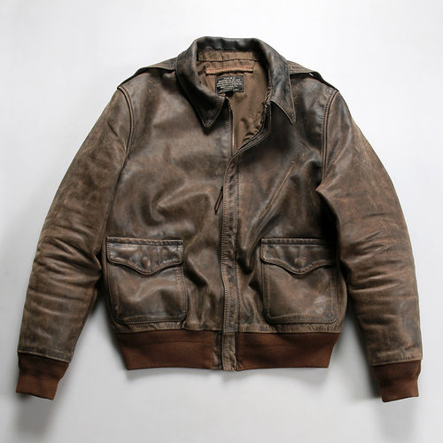 十分柔软牛皮皮衣复古A2飞行夹克