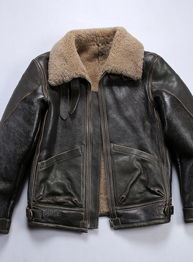 复刻RL复古做旧B3皮毛一体男女款 加厚冬季休闲大码皮衣真皮外套
