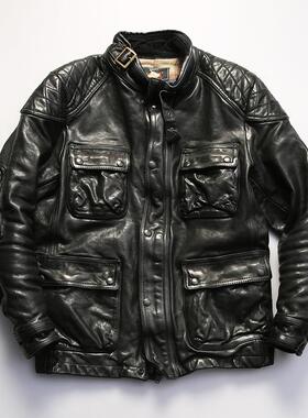 复刻RL多口袋M65猎装真皮皮衣头层植鞣牛皮外套立领休闲型男夹克