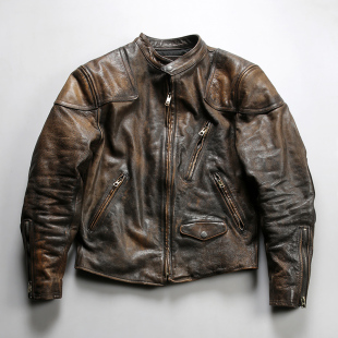机车休闲真皮夹克外套 美式 高端黄牛皮毒液皮衣 阿美咔叽立领修身
