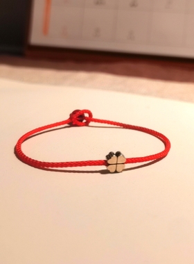 四叶草s925纯银幸运高考红绳手绳男简约情侣手链女脚链闺蜜本命年