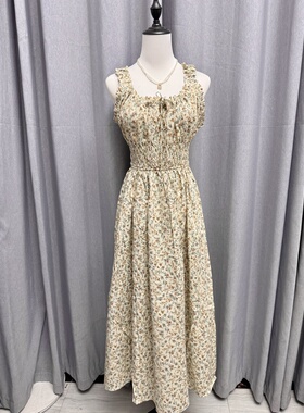 LZHOUSE 2025夏款复古碎花打揽收腰连衣裙