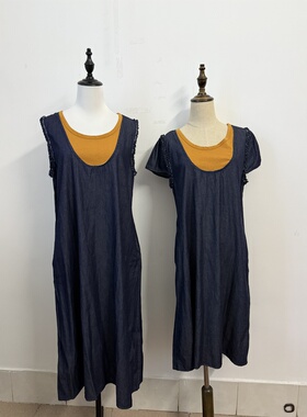 LZHOUSE 2025夏新款撞色假两件软牛仔连衣裙