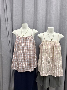 LZHOUSE 2025夏款清货格子棉宽松吊带背心