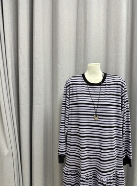 LZHOUSE 2025新款宽松中长款撞色圆领长袖拼接下摆连衣裙