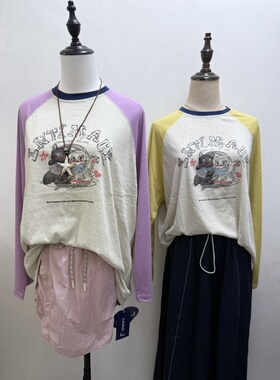 LZHOUSE 2025初秋 新款猫咪头圆领撞色斜肩大板T