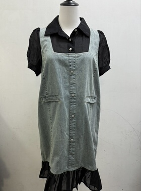 LZHOUSE 2025夏款 翻领拼接牛仔小个子娃娃连衣裙