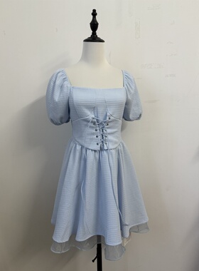 LZHOUSE 夏末清货第一波70两件 方领公主袖梆带子打揽拼接连衣裙