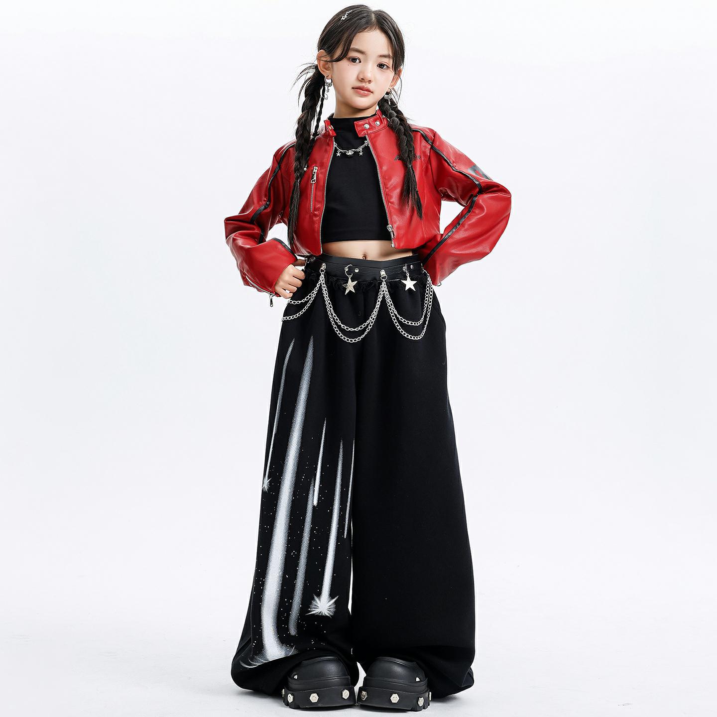 爵士舞女童服装时髦潮酷元旦夹克演出服少儿jazz表演服露脐练功服