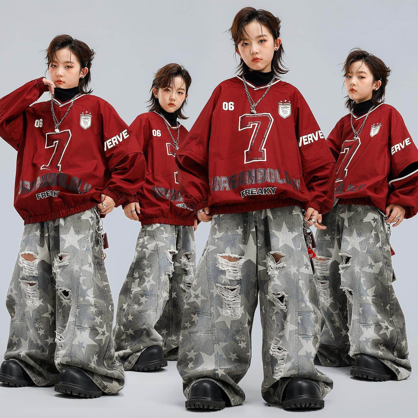 少儿街舞服装嘻哈风hiphop宽松套装男童女童秋季街舞潮服表演出服