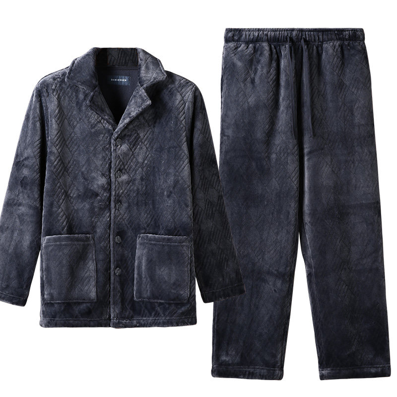 舒雅23秋冬新款 男士法兰绒摇粒绒加厚保暖睡衣家居服套装21841H