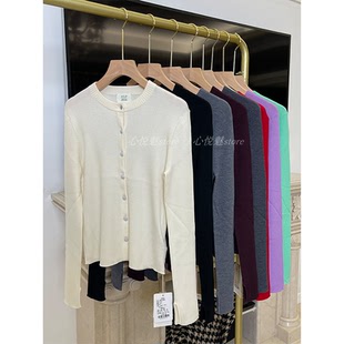 2024早秋新款 6a99 J家18支坑条美丽奴羊毛圆领纯色针织开衫