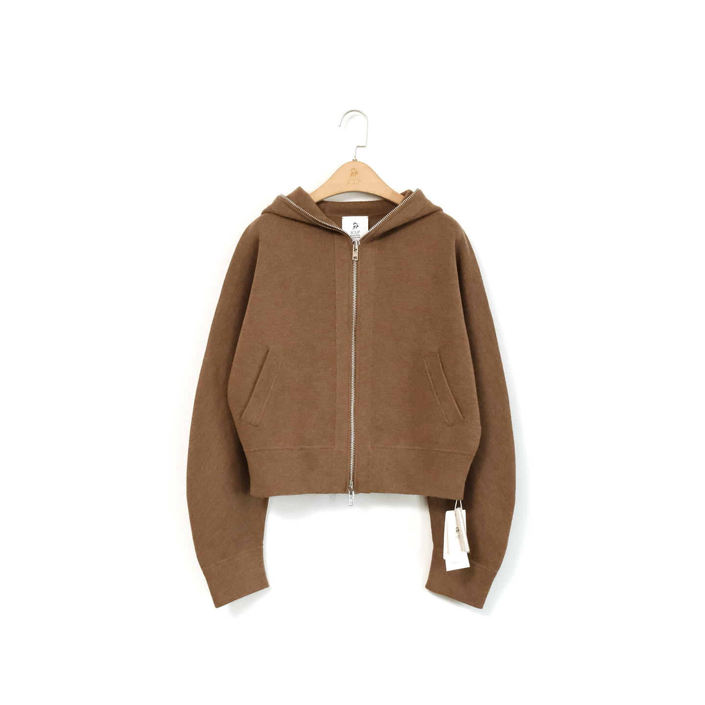 J家 美丽奴羊毛简约休闲连帽拉链针织开衫卫衣短外套7367