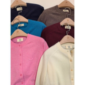 J家 12针单边山羊绒基础百搭笑脸圆领针织开衫 小外套66655