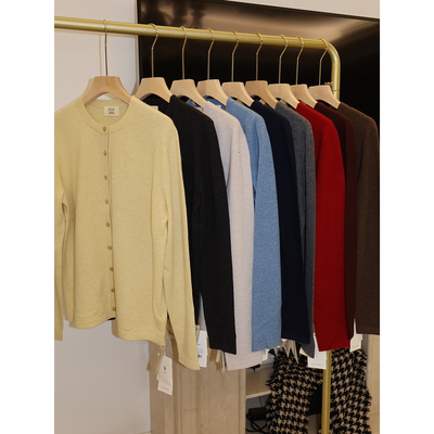 J家 12针单边软糯山羊绒圆领基础百搭纯色针织开衫36787