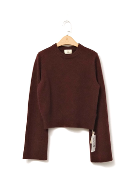 J家 7针单边舒适山羊绒百搭基础圆领套头针织短上衣16773