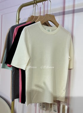 J家 美丽奴羊毛18针四平针基础百搭减龄修身针织短袖上衣7376