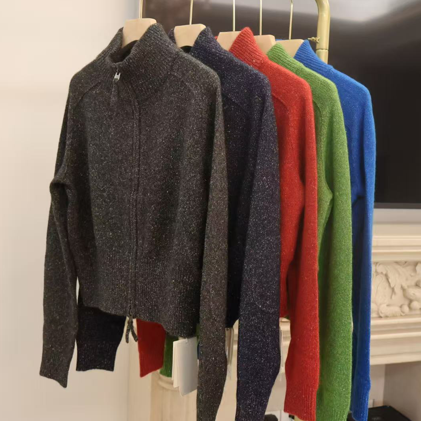 J家 5针单边羊绒真丝休闲显瘦经典立领拉链针织开衫外套36702