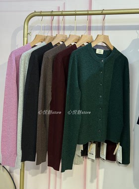 J家 18针单边柔软舒适山羊绒圆领简约百搭针织开衫短外套66679