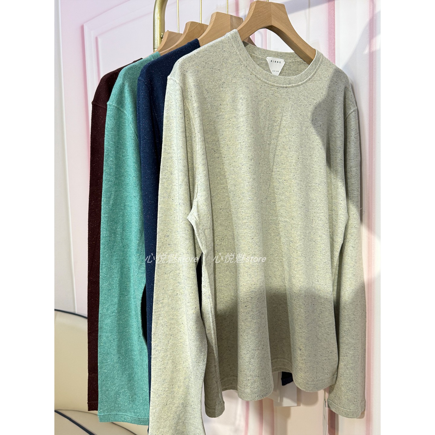 BBE礼贝 基础百搭休闲16针单边汗麻棉圆领套头针织上衣1111