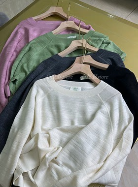 2024春季新款J家18针过笠士+挑吼优雅针织真丝羊毛套头上衣37735