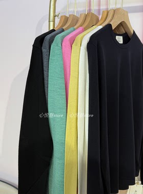 J家 美丽奴羊毛18针单边宽松休闲显瘦圆领套头长袖针织上衣7390