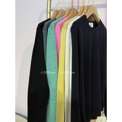 J家 美丽奴羊毛18针单边宽松休闲显瘦圆领套头长袖针织上衣7390