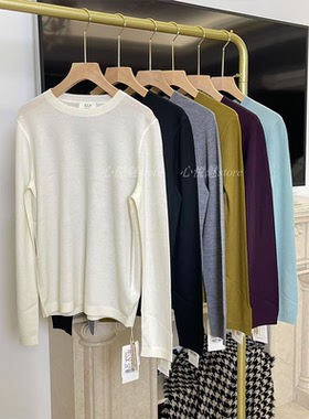 J家 24秋冬新款18针打基通勤百搭纯色圆领羊毛针织套头上衣76213