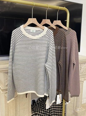 24早秋新J家7针打花美拉德色系宽松套头美丽奴羊毛针织毛衣76208