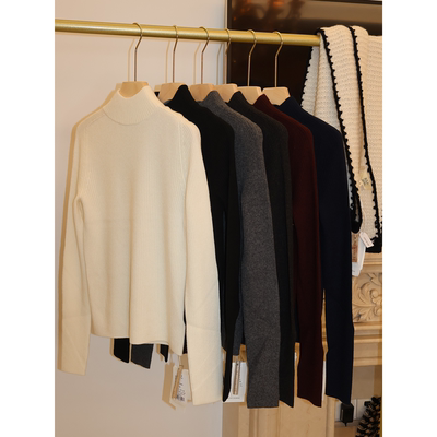 J家 柔软山羊绒12针坑条烟管领基础修身打底套头衫36755