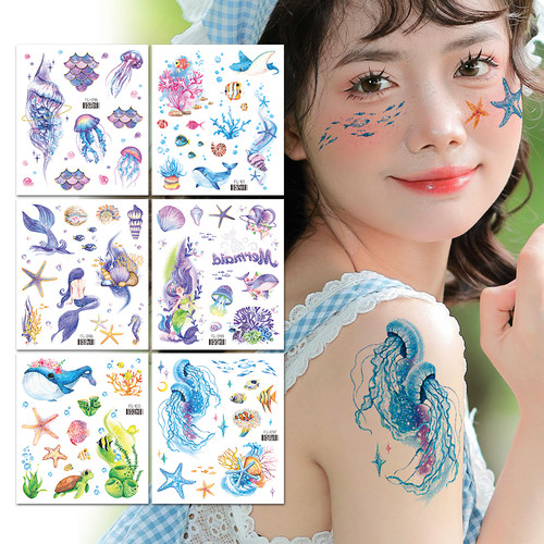 瑞卡龙闪粉海洋生物纹身贴翅膀蝴蝶面部彩绘花朵脸上贴纸