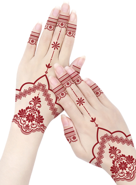 曼陀罗手部砖红色海娜蕾丝纹身贴手腕脚趾腿部星月贴纸套装