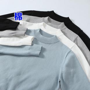 冬短款 打底薄款 宽松 棉线针织衫 纯棉毛衣女半高领套头中领全棉线衫